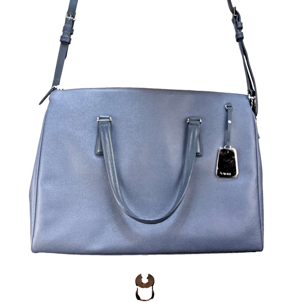 Tumi Sinclair Elaine Commuter‎ Brief Tote Bag Cornflower Blue Leather Crossbody